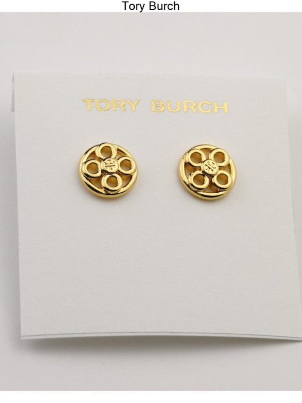 Tory Burch Polished Gold Logo Wheel Stud Earrings